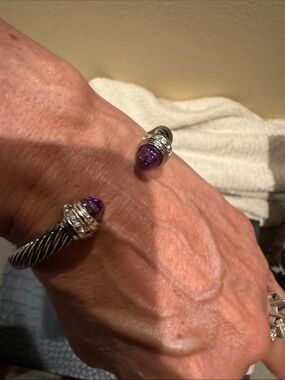 Twisted Silver with Purple and Bling Accent Bracelet - Women's Fashion Jewelry